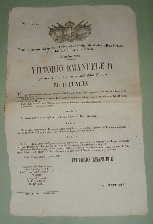 Gruppo di 24 manifesti: leggi e decreti regii 1862.