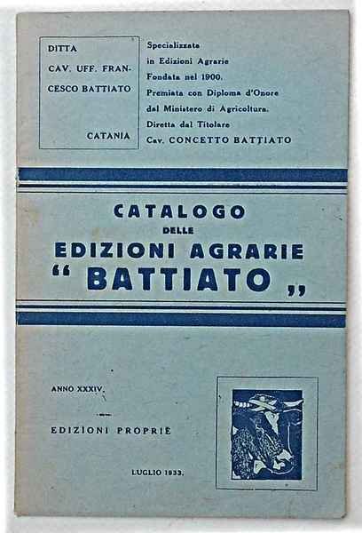 Catalogo delle edizioni agrarie "Battiato". Luglio 1933.