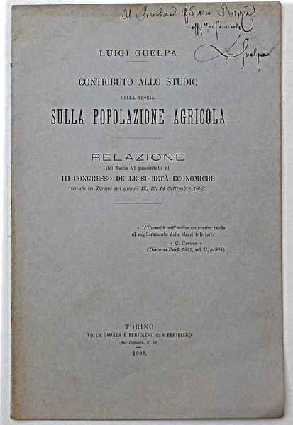 Contributo allo studio della teoria sulla popolazione agricola.