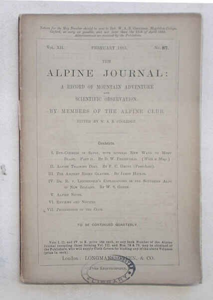 The Alpine Journal. February 1885. Vol. XII. No.87.