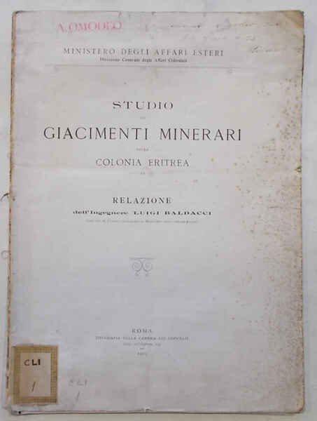 Studio sui giacimenti minerari nella Colonia Eritrea.