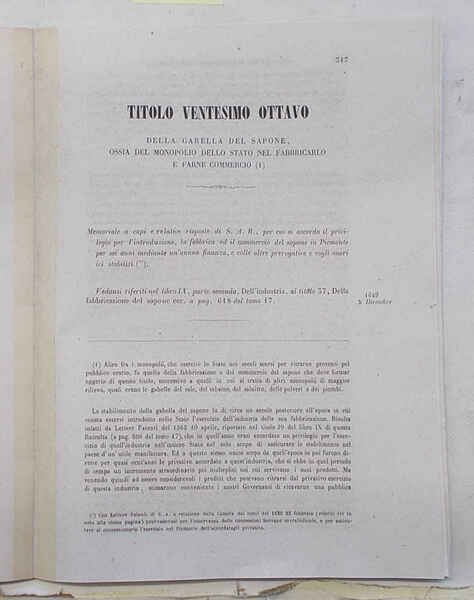 Della gabella del sapone, ossia del monopolio dello Stato nel …