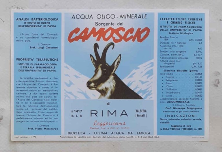 Acqua oligo-minerale Sorgente del Camoscio di Rima Valsesia (Vercelli) a …