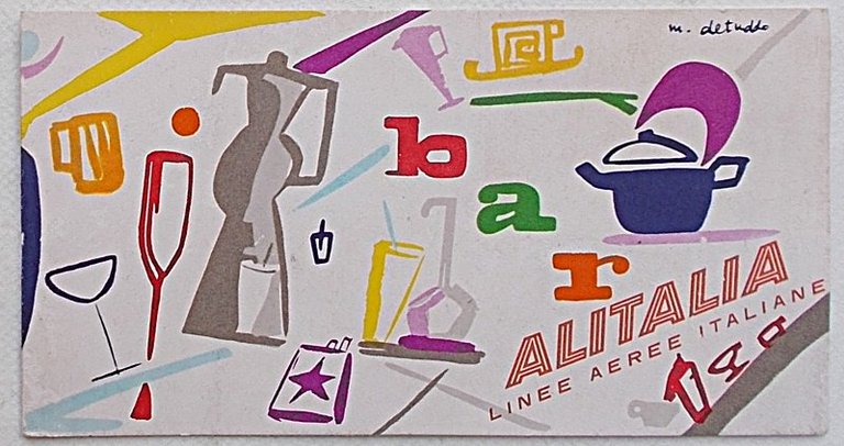 Alitalia. Linee Aeree Italiane. Classe Turistica. Vini, Aperitivi, Liquori. Sigarette.