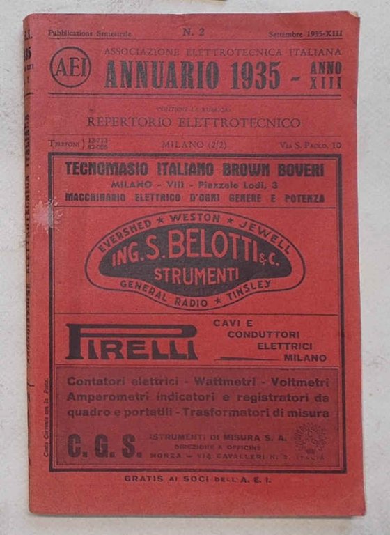 Associazione Elettrotecnica Italiana. Annuario 1935. Parte seconda.