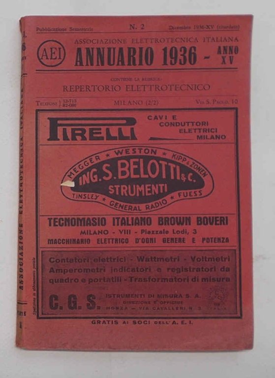 Associazione Elettrotecnica Italiana. Annuario 1936. Parte seconda.