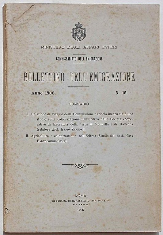 Bollettino dell'Emigrazione. Anno 1906 N. 16.