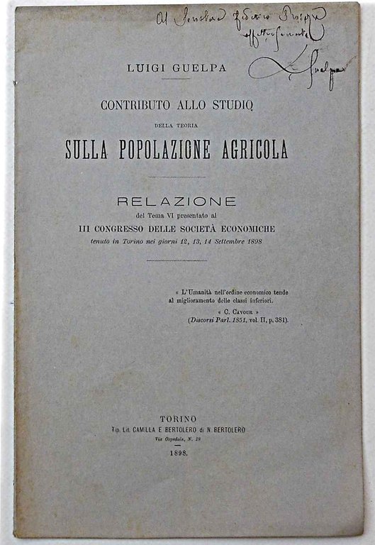 Contributo allo studio della teoria sulla popolazione agricola.