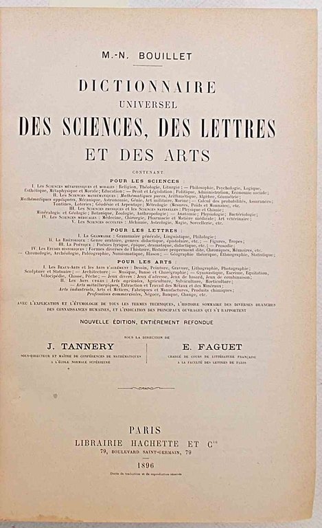 Dictionnaire universel des Sciences, des Lettres et des Arts.