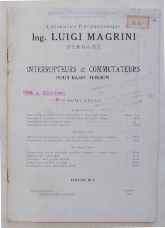 Interrupteurs et commutateurs pour basse tension. Laboratoire Electrotechnique Ing. Luigi …