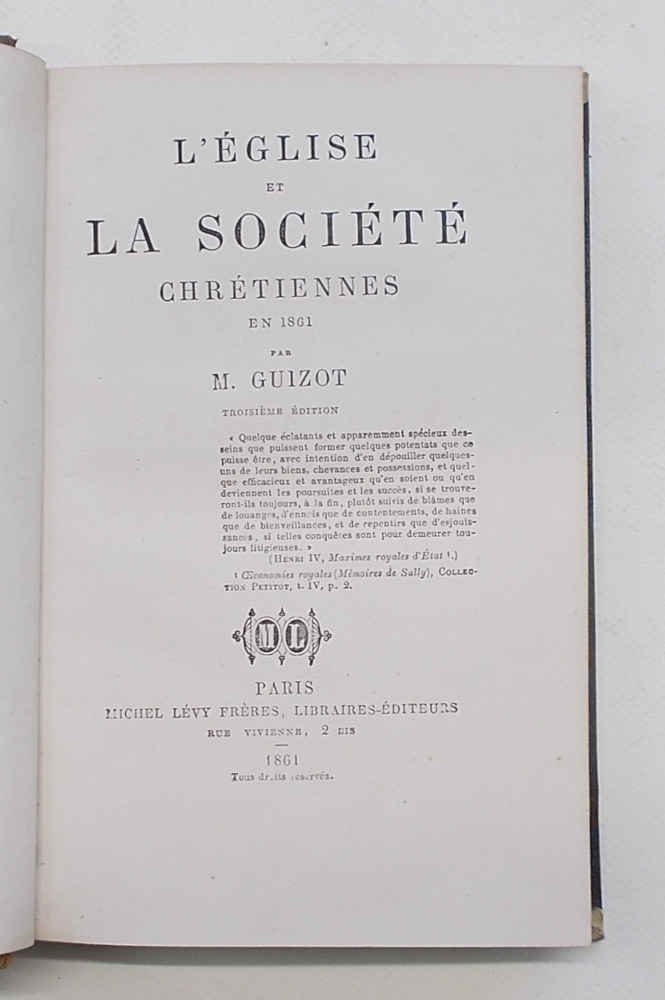 L'Eglise et la société chrétiennes en 1861.