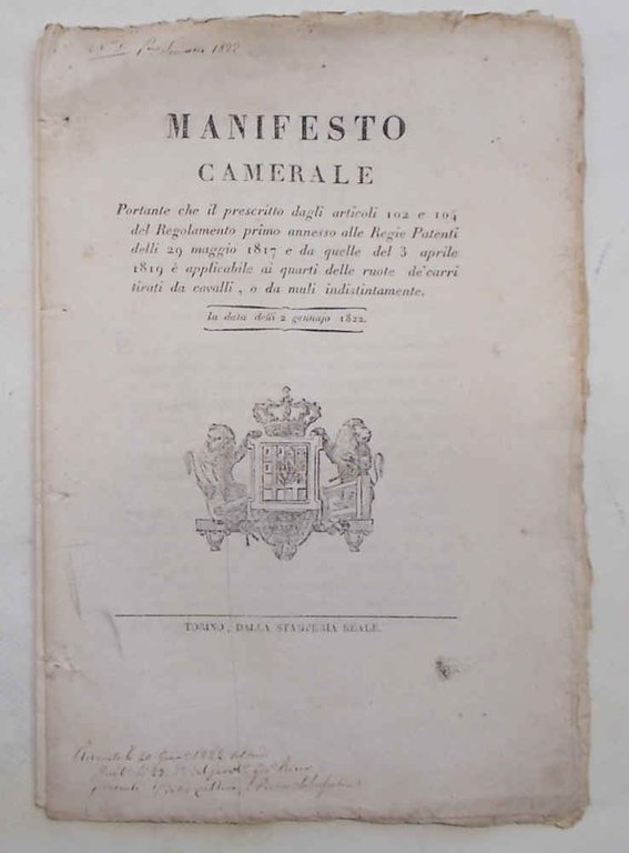 Manifesto Camerale Portante che il prescritto dagli articoli 102 e …