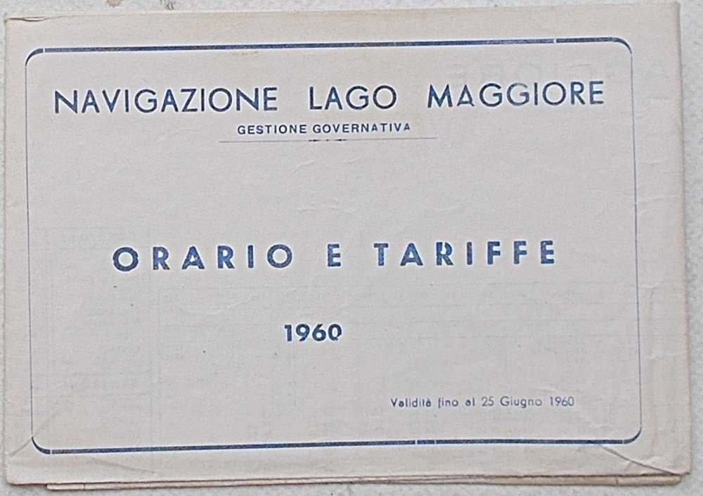 Navigazione lago Maggiore. Orario e tariffe 1960.