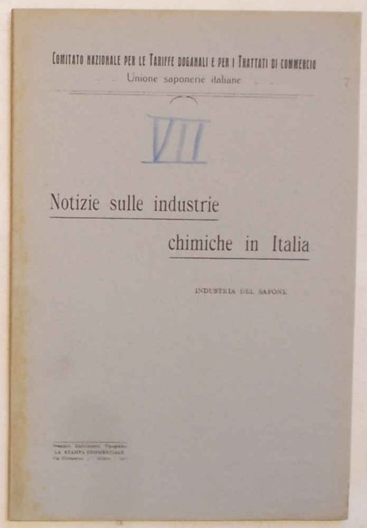 Notizie sulle industrie chimiche in Italia. Industria del sapone.