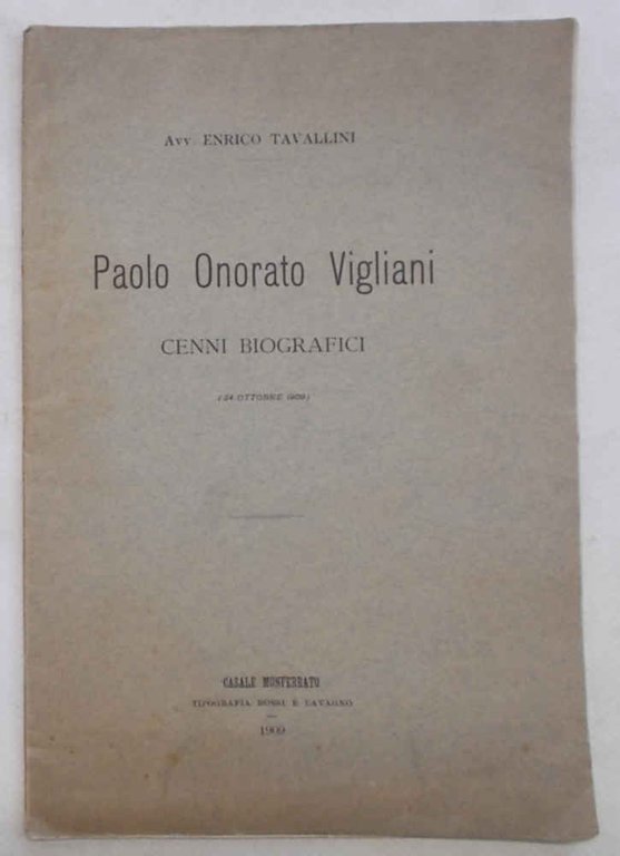 Paolo Onorato Vigliani. Cenni biografici. (24 ottobre 1909).