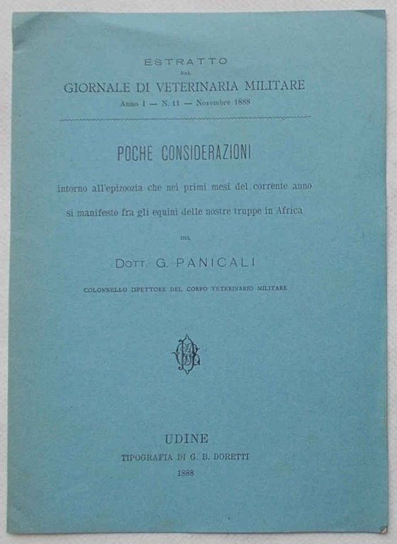 Poche considerazioni intorno all'epizoozia che nei primi mesi del corrente …