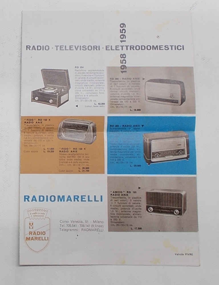 Radiomarelli. Radio - Televisori - Elettrodomestici. 1958 - 1959.