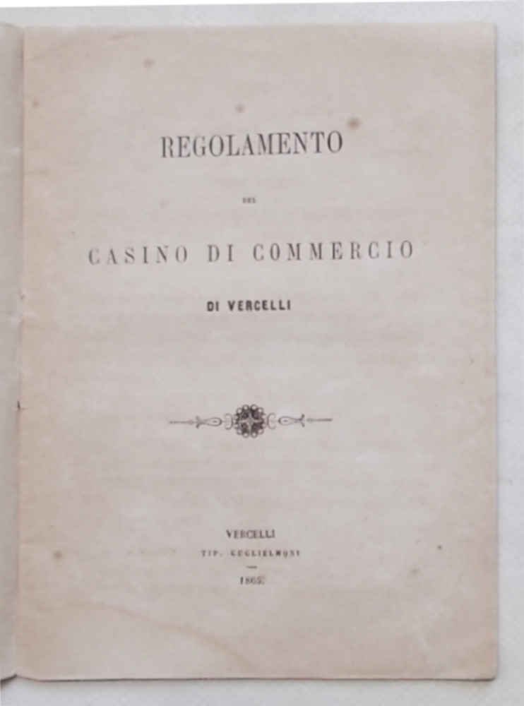 Regolamento del Casino di Commercio di Vercelli.