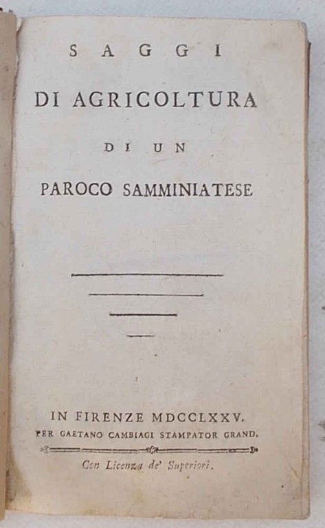 Saggi di agricoltura di un Paroco Samminiatese.