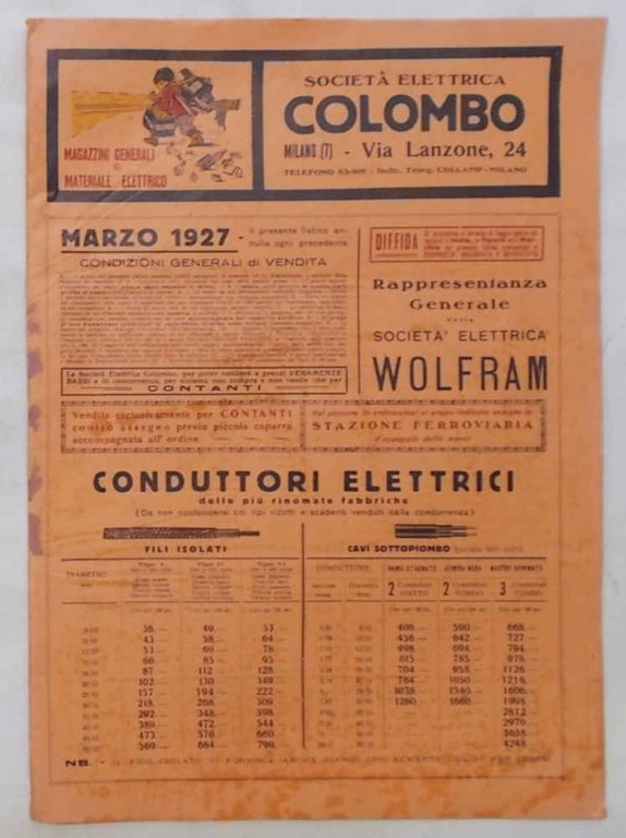 Società Elettrica Colombo Milano. Marzo 1927.