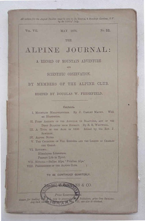 The Alpine Journal. May 1876. Vol. VII. No. 52.