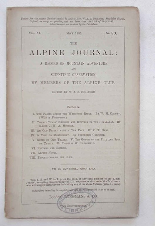 The Alpine Journal. May 1883. Vol. XI. No. 80.