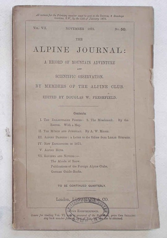 The Alpine Journal. November 1875. Vol. VII. No. 50.