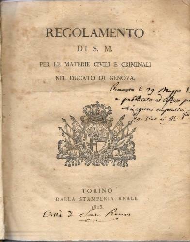 Regolamento di S. M. per le materie civili e criminali …