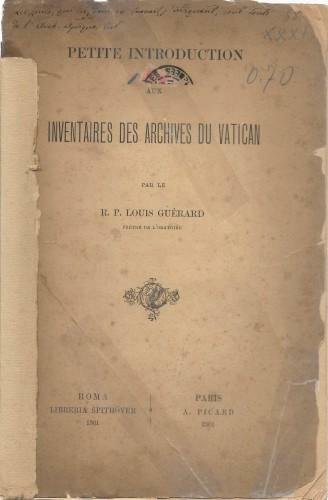 Petite introduction aux inventaires des archives du Vatican