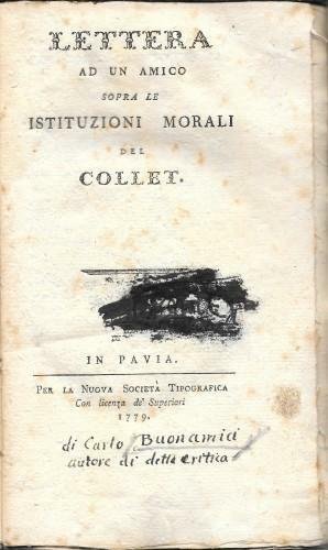 Lettera ad un amico sopra le Istituzioni morali del Callet