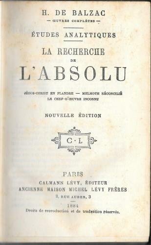 Etudes analytiques. La recherche de l'absolu