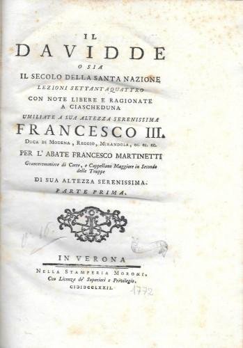 Il DAVIDDE o sia il Secolo della Santa Nazione, lezioni …