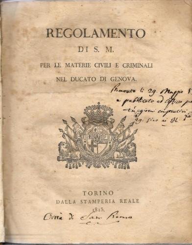 Regolamento di S. M. per le materie civili e criminali …