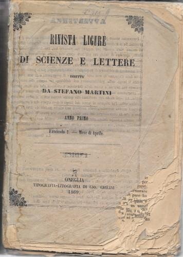 Rivista ligure di scienze e lettere. Anno primo completo, Aprile …