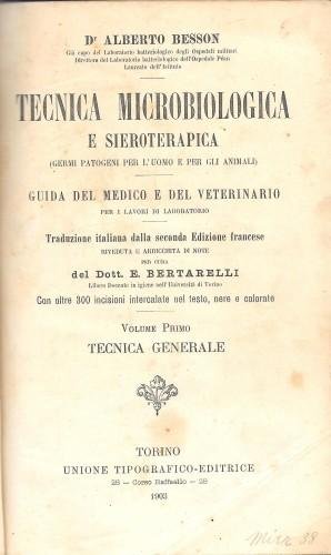 Tecnica microbiologica e sieroterapica (germi patogeni per l'uomo e per …