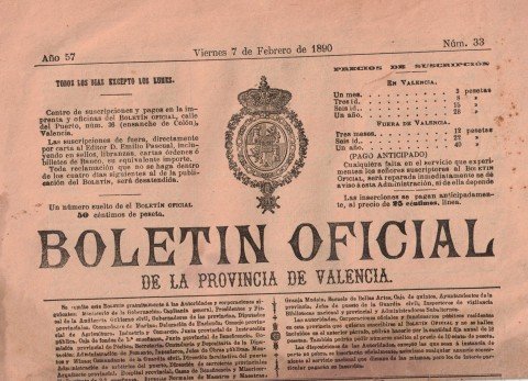BOLETIN OFICIAL DE LA PROVINCIA DE VALENCIA. AÑO 57. NÚMERO … | Immagine principale