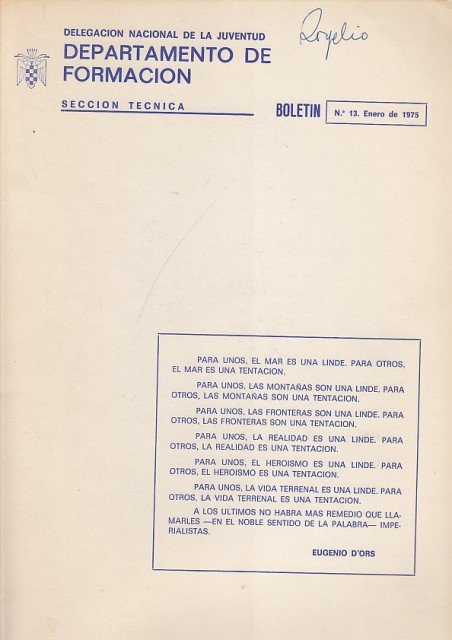 DELEGACIÓN NACIONAL DE LA JUVENTUD. DEPARTAMENTO DE FORMACIÓN. SECCIÓN TÉCNICA