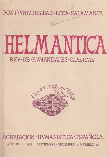 HELMÁNTICA. Revista de humanidades clasicas. Año IV. 1953. Numero 15 | Immagine principale