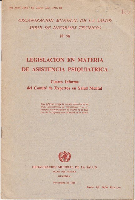 LEGISLACIÓN EN MATERIA DE ASISTENCIA PSIQUIÁTRICA. Cuarto informe del Comité …