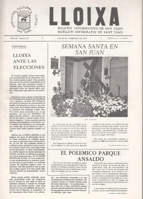 REVISTA LLOIXA Nº20. BOLETÍN INFORMATIVO DE SAN JUAN