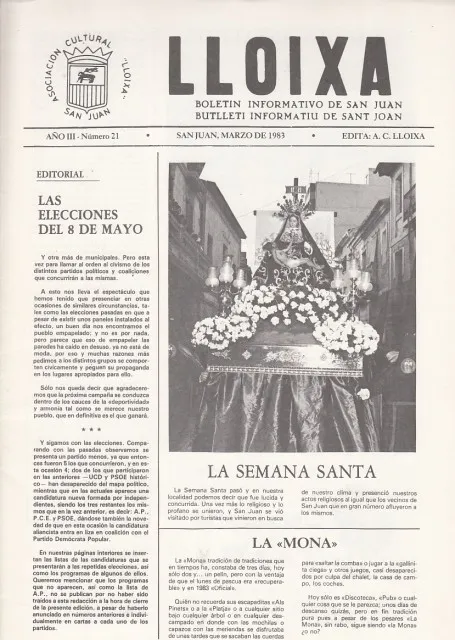 REVISTA LLOIXA Nº21. BOLETÍN INFORMATIVO DE SAN JUAN