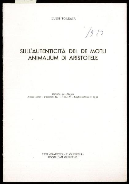 Sull’autenticità del de motu animalium di Aristotele