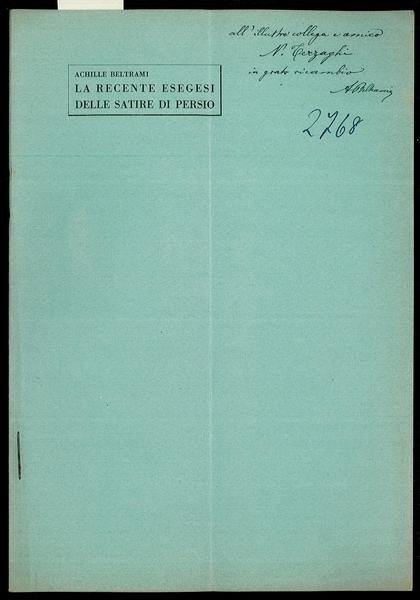 La recente esegesi delle satire di Persio