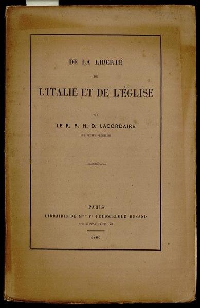 De la liberté de l’ Italie et de l’église