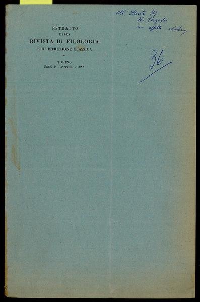 Estratto dalla Rivista di Filologia e di istruzione classica