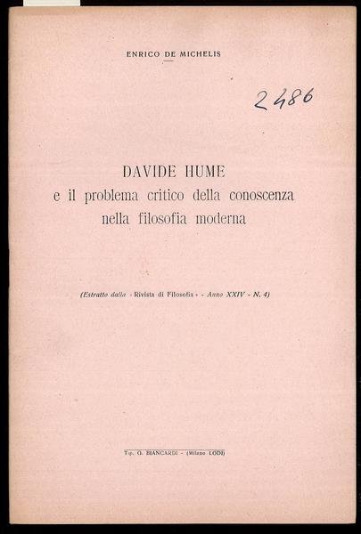 DAVIDE HUME e il problema critico della conoscenza nella filosofia …