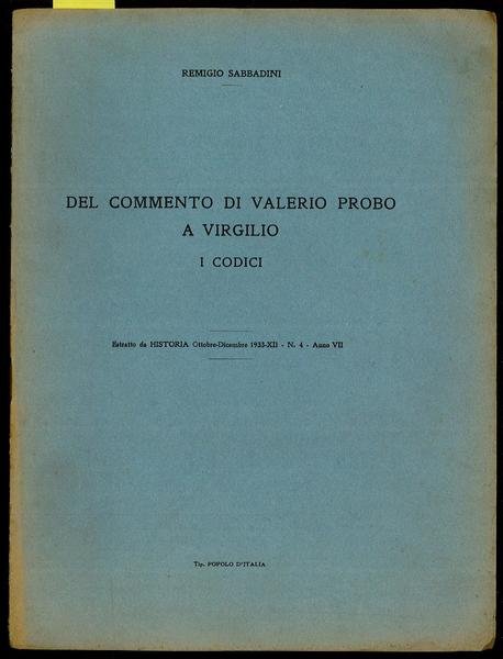 Del commento di Valerio Probo a Virgilio. I Codici