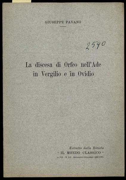 La discesa di Orfeo nell’Ade in Vergilio e in Ovidio