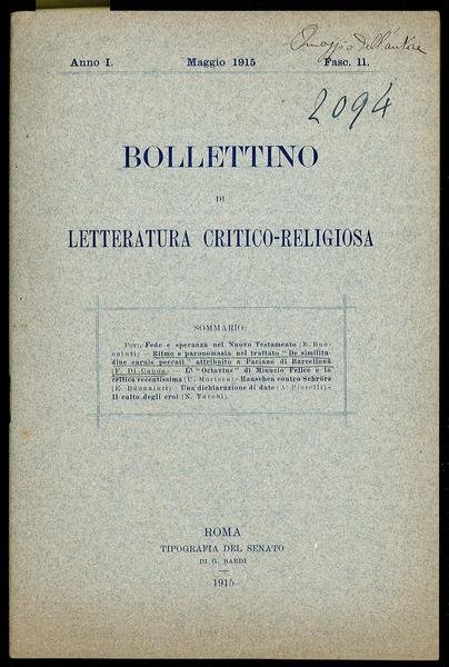 Bollettino di Letteratura critico-religiosa