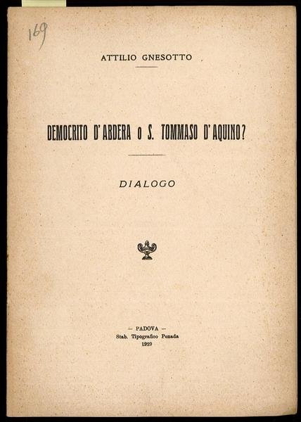 Demoscrito d'Abdera o S. Tommaso d'Aquino? - Dialogo